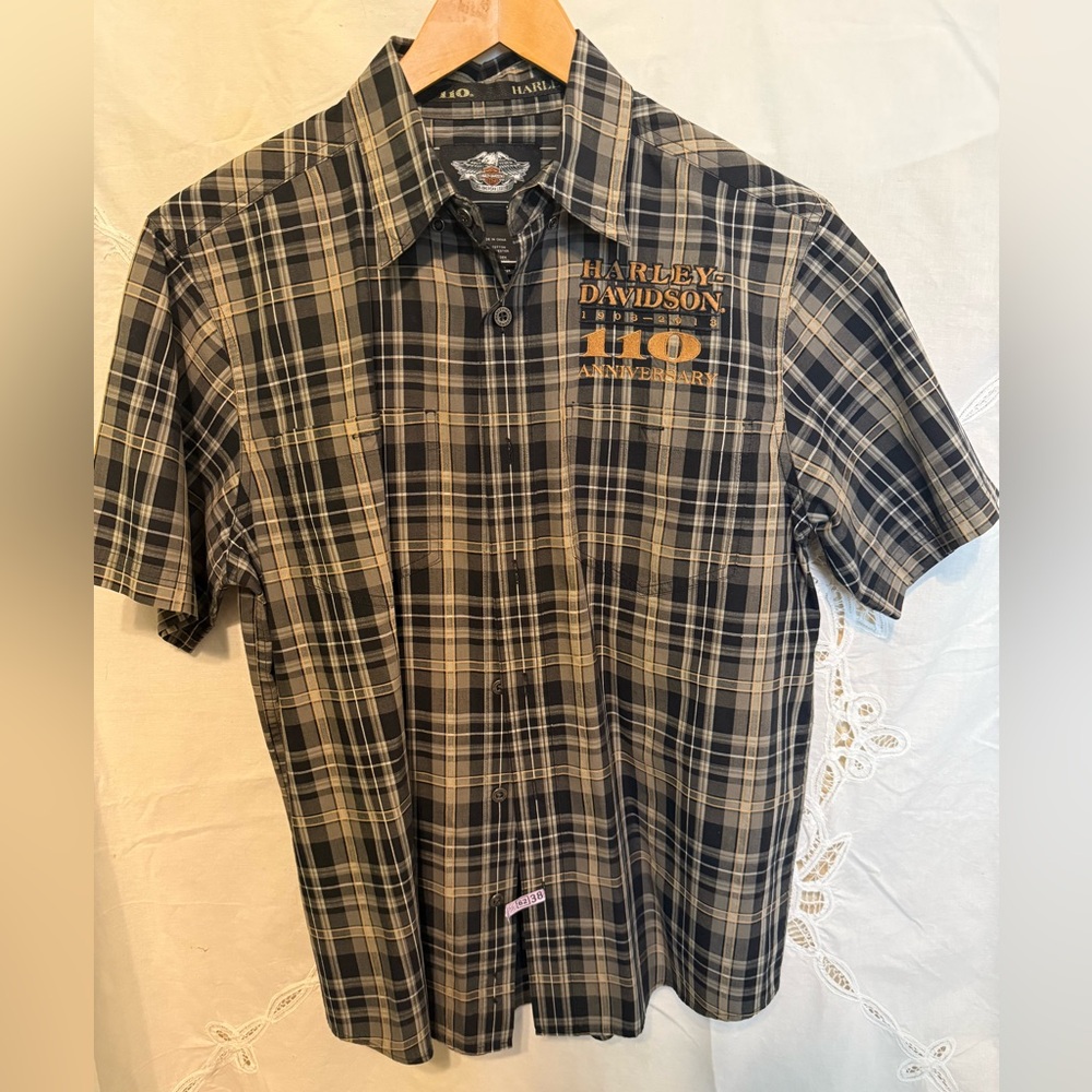 Harley-Davidson Men's Checkered Shirt - Black and Tan